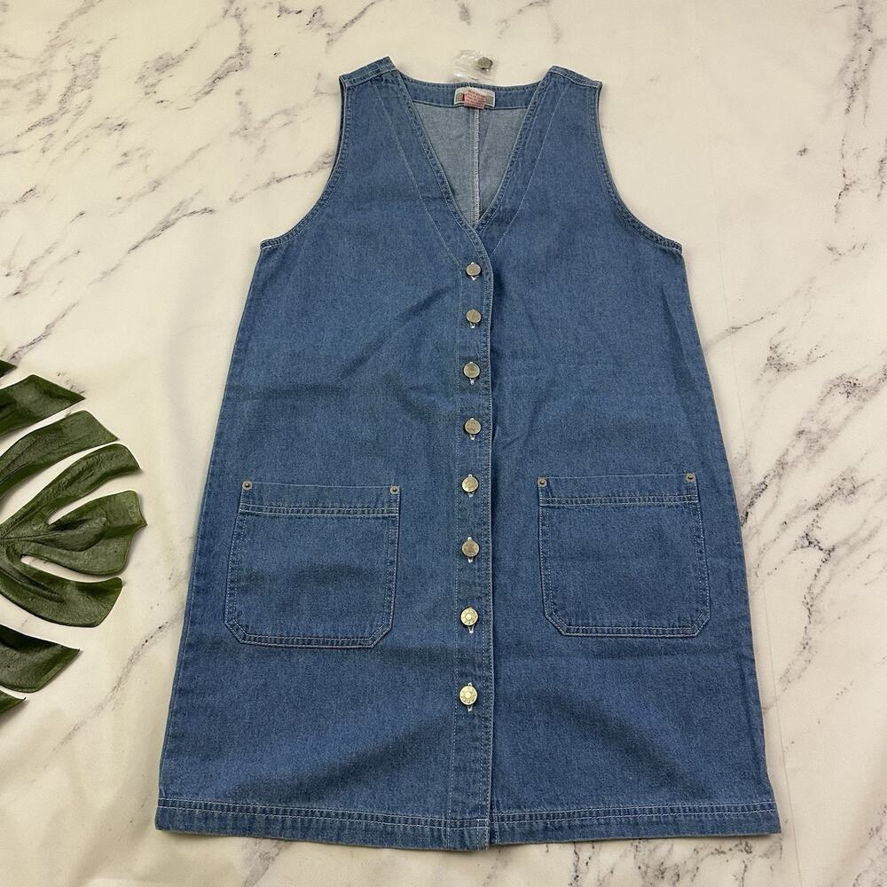 Fads Womens Vintage 90s Denim Shift Dress Size M P New Blue Buttons Shift Jumper